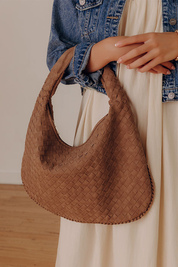 Victoria Faux Nubuck Woven Tote in Mocha Image - 1