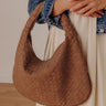 Victoria Faux Nubuck Woven Tote in Mocha Image - 1