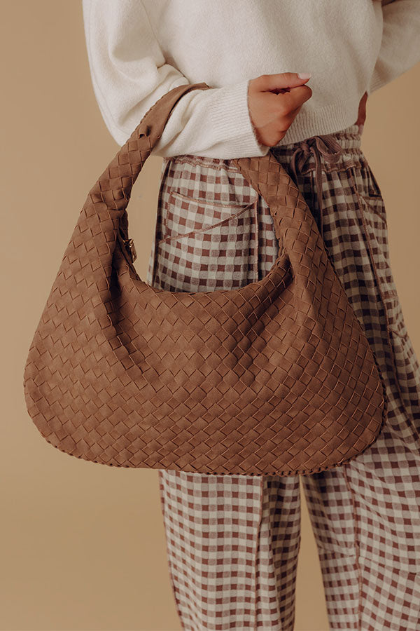 Victoria Faux Nubuck Woven Tote in Mocha