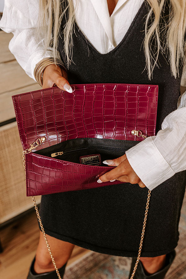 Fashionably Late Faux Leather Clutch in Wine Image - 3