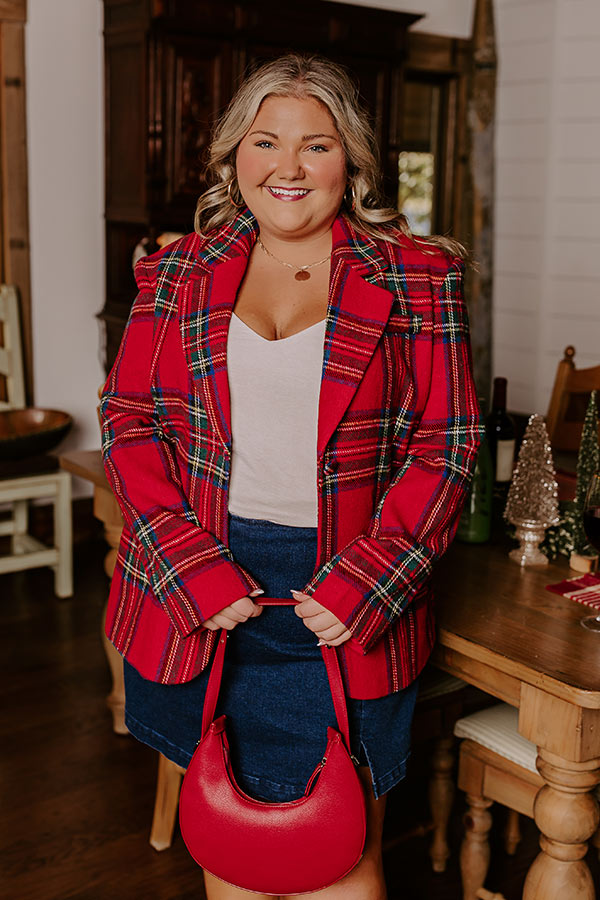 Cheerful Smile Plaid Blazer Curves Image - 3