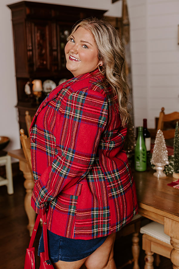Cheerful Smile Plaid Blazer Curves Image - 5