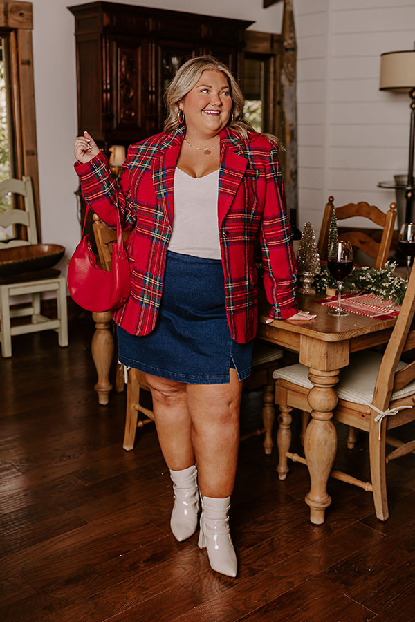 Cheerful Smile Plaid Blazer Curves Image - 1