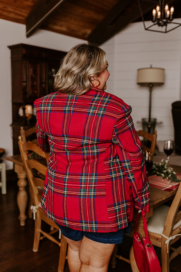 Cheerful Smile Plaid Blazer Curves Image - 4