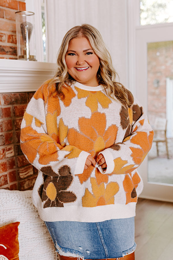 Falling For You Knit Floral Sweater Curves Image - 1