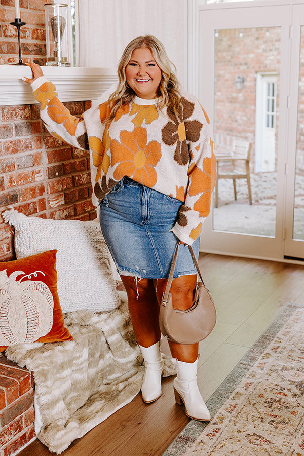 Falling For You Knit Floral Sweater Curves Image - 2