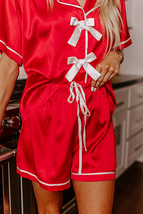 Sweet Dreams Satin Pajama Shorts in Red Image - 3
