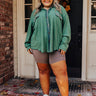 Campfire Stories Waffle Knit Button Up in Green Curves Image - 1