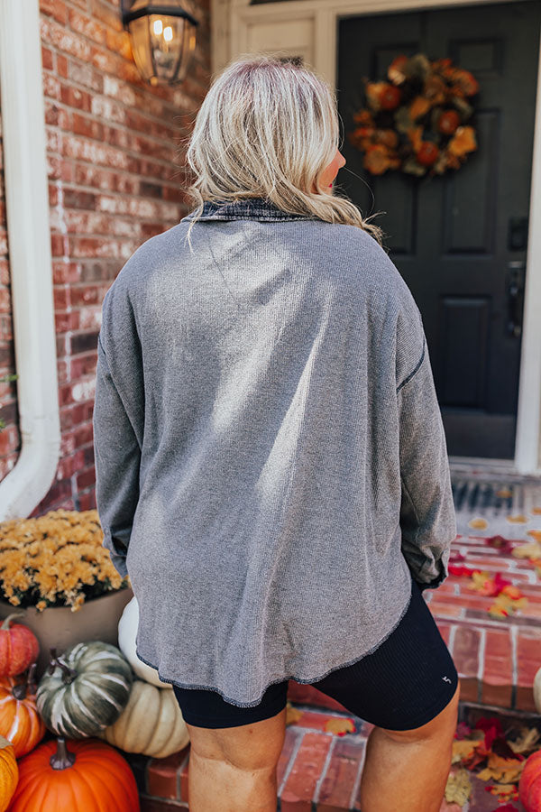 Campfire Stories Waffle Knit Button Up in Grey Curves Image - 2