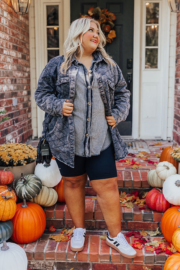 Campfire Stories Waffle Knit Button Up in Grey Curves Image - 4