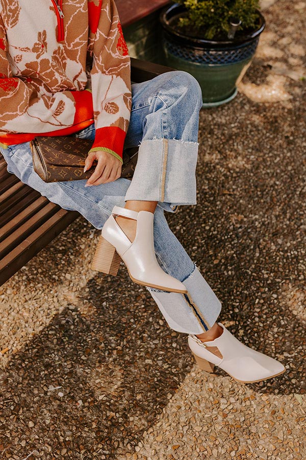 The Madelyn Faux Leather Bootie in Ivory Image - 2