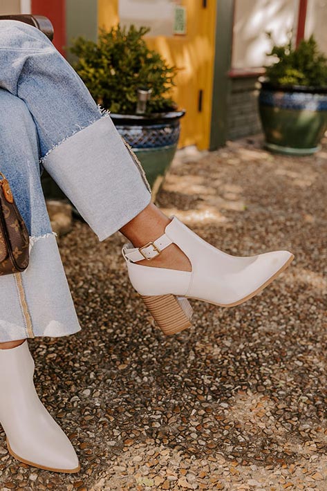 The Madelyn Faux Leather Bootie in Ivory Image - 3