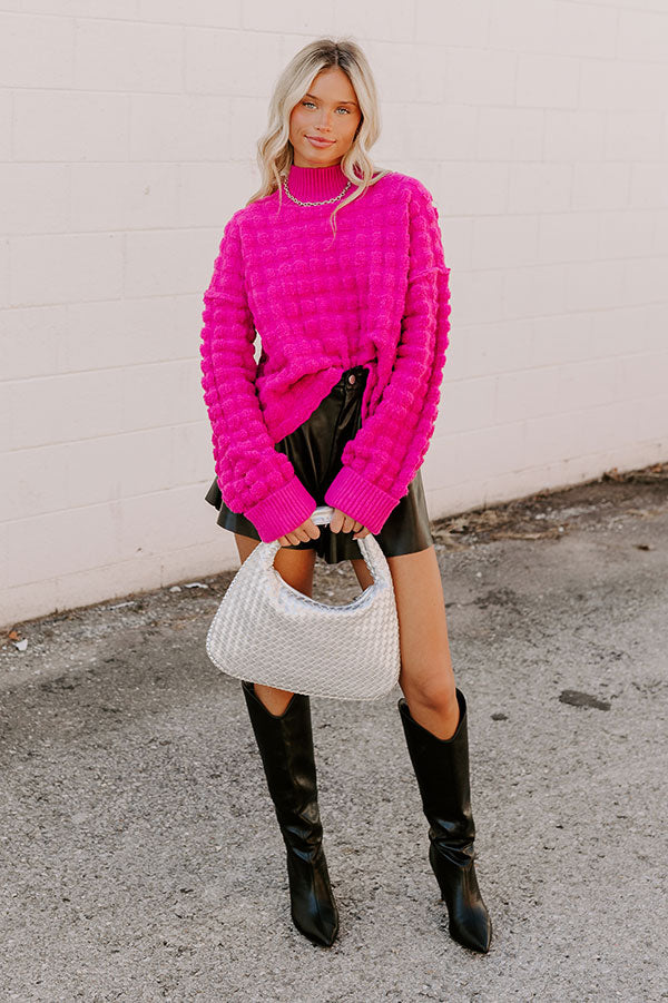 Cappuccino Cozy Knit Sweater in Hot Pink Image - 2