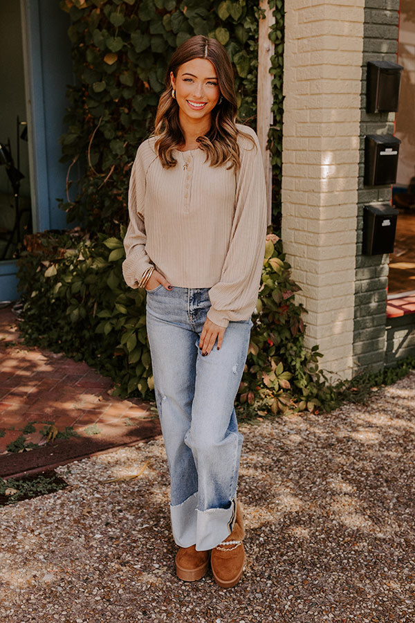 Casual Comforts Henley Top in Beige Image - 1