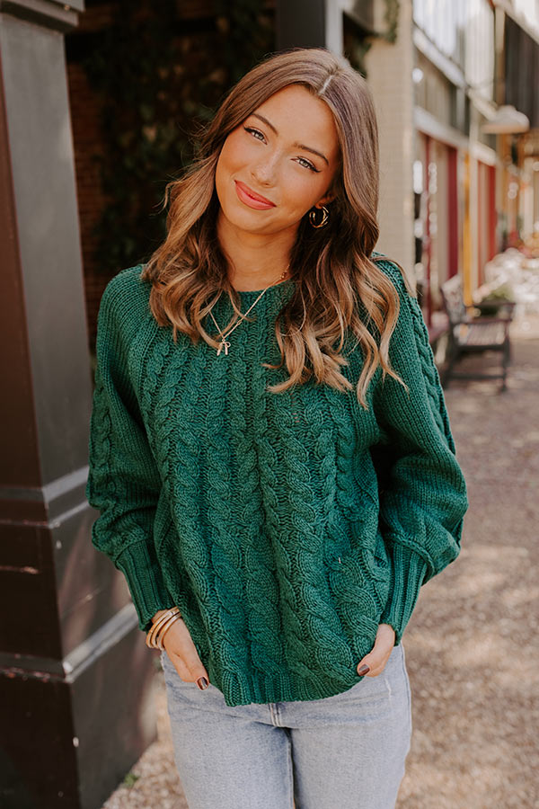 Cabin Parkway Cable Knit Sweater in Hunter Green Image - 1
