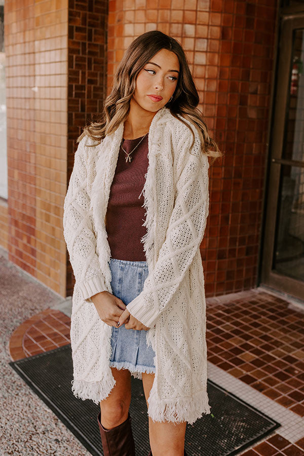 Fireside Cozy Cable Knit Fringe Cardigan Image - 3