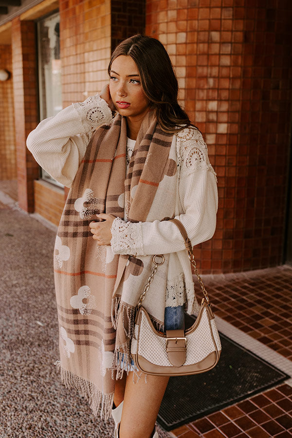 Paris Mornings Plaid Scarf in Warm Taupe