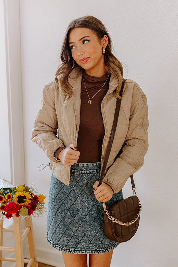 Crisp Leaves Puffer Jacket in Warm Taupe Image - 3