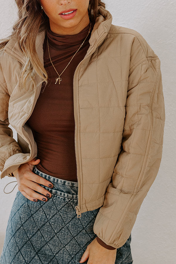 Crisp Leaves Puffer Jacket in Warm Taupe Image - 4