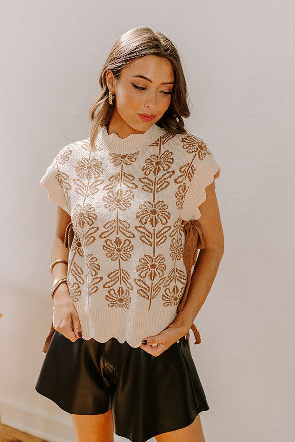 Front Porch Sippin' Floral Sweater Top in Mocha Image - 2