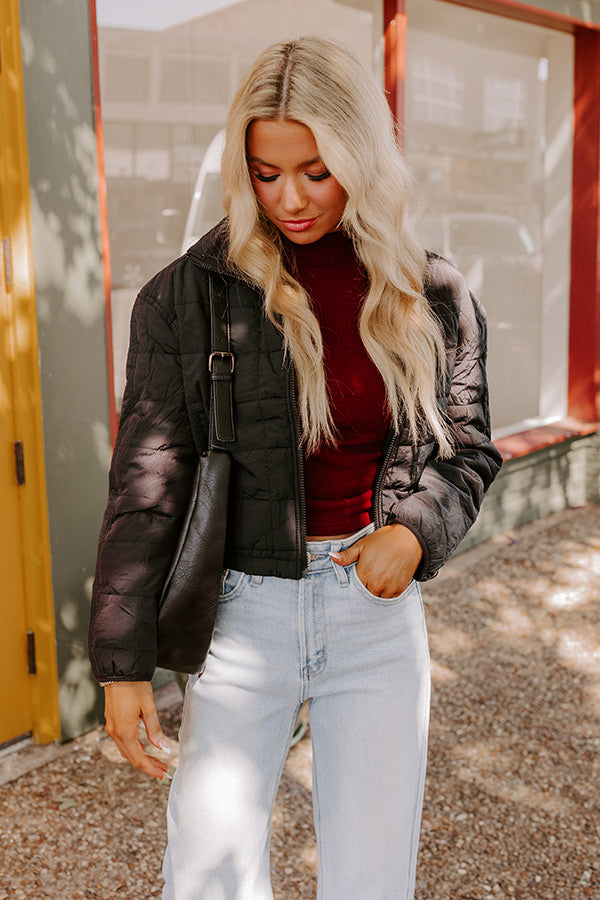 Crisp Leaves Puffer Jacket in Black Image - 1