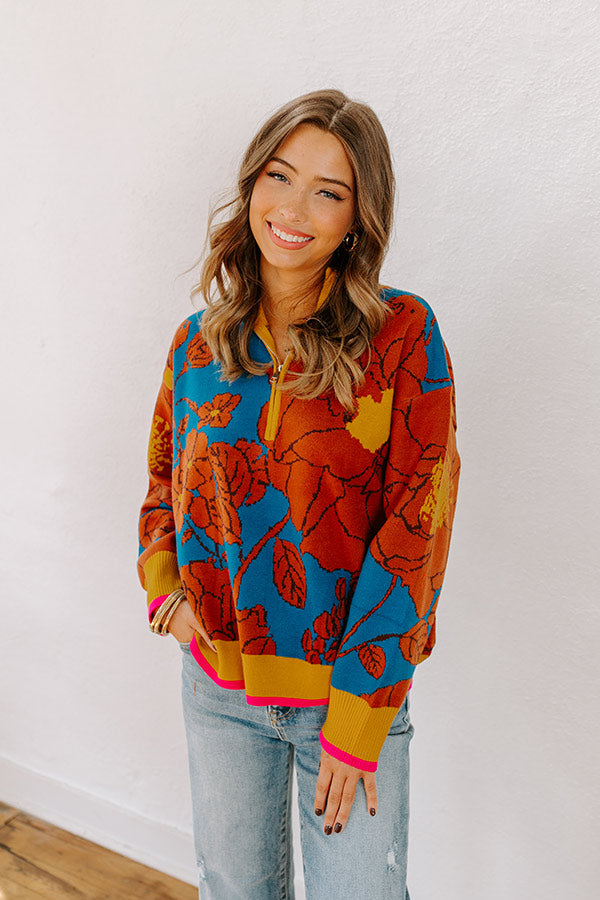 Cider And Sunsets Floral Sweater in Blue Image - 1
