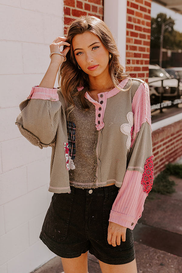 Autumn Brunch Waffle Knit Henley Top Image - 2