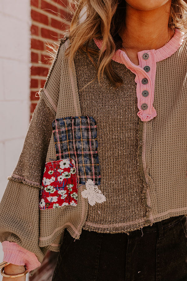 Autumn Brunch Waffle Knit Henley Top Image - 3