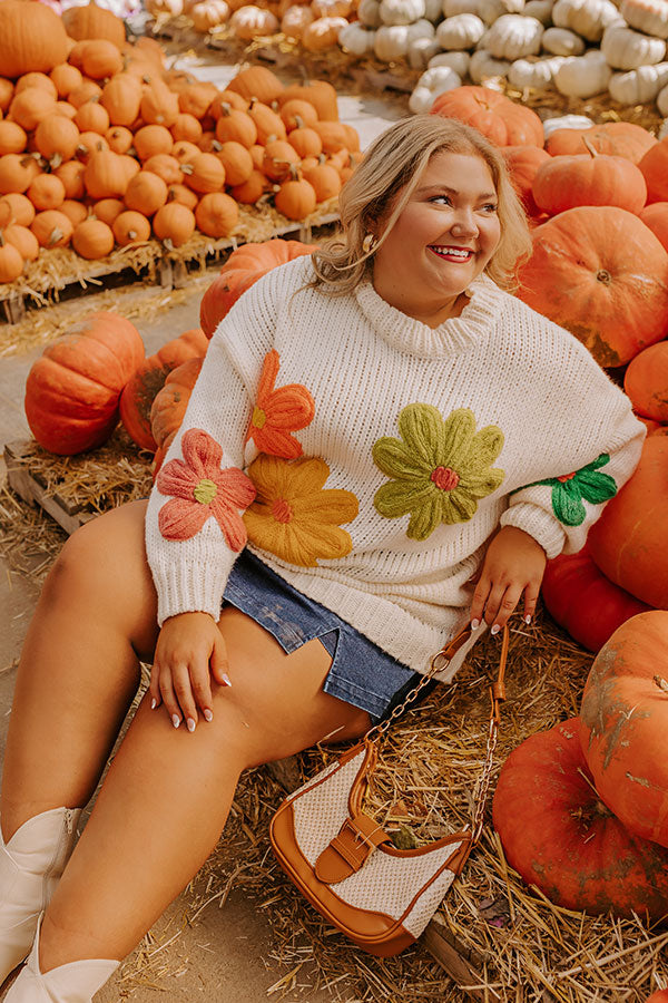 Floral Fields Knit Sweater Curves Image - 1