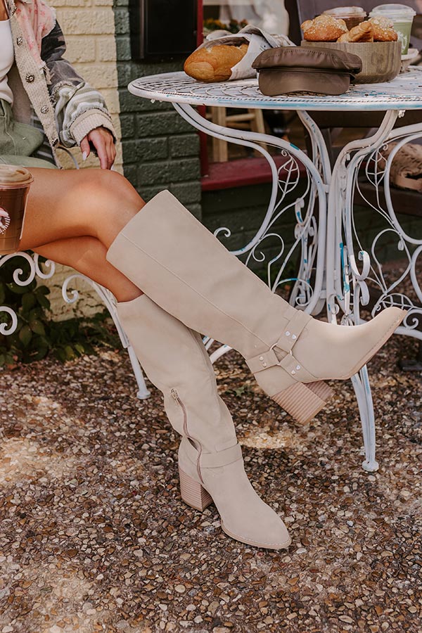 The Elliana Faux Nubuck Knee High Boot In Beige Image - 3