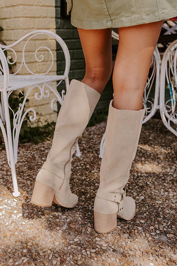 The Elliana Faux Nubuck Knee High Boot In Beige Image - 4
