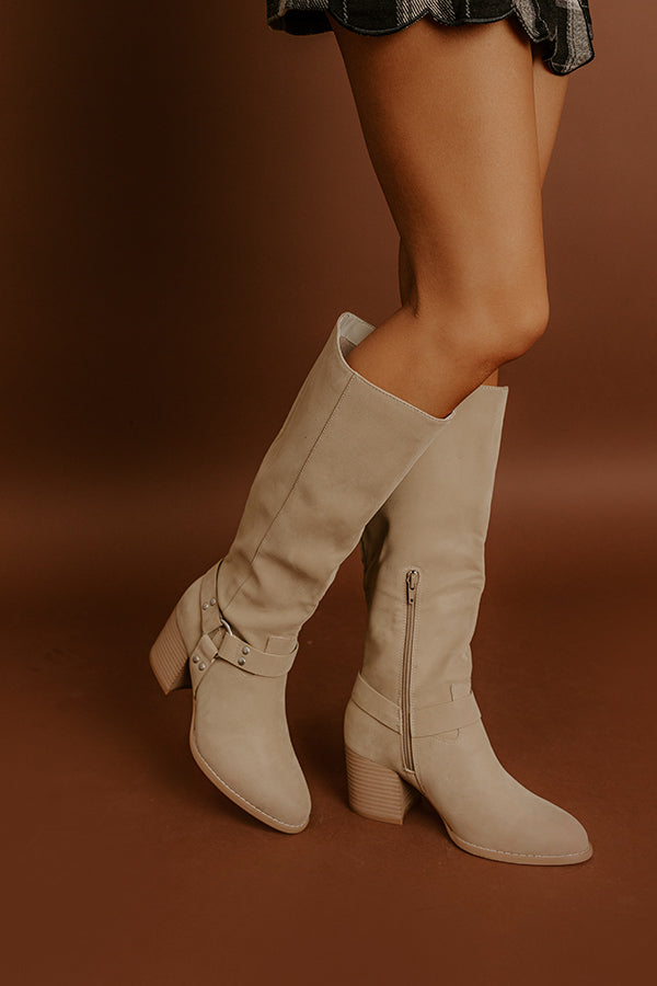 The Elliana Faux Nubuck Knee High Boot In Beige Image - 1