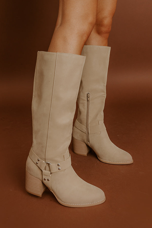 The Elliana Faux Nubuck Knee High Boot In Beige Image - 2