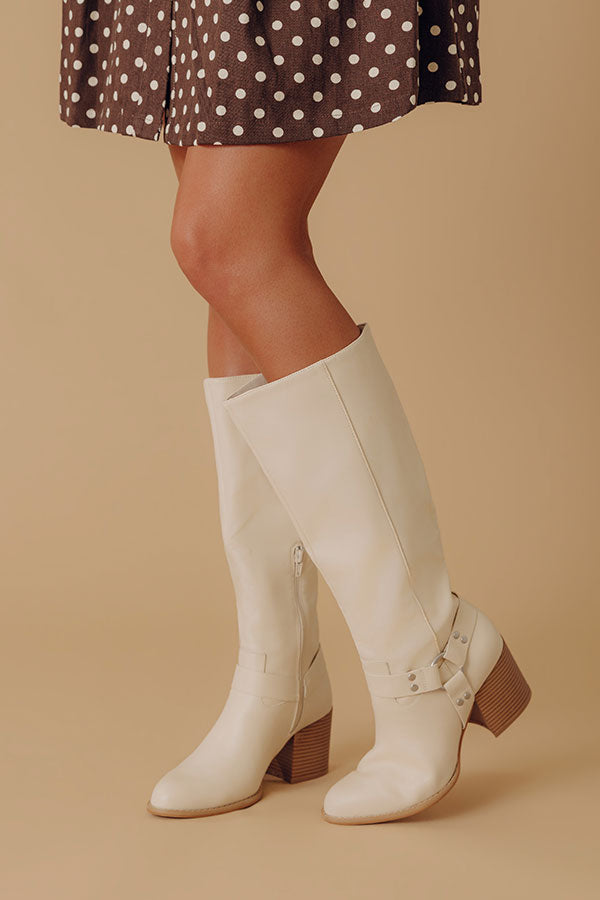 The Elliana Faux Leather Knee High Boot In French Vanilla