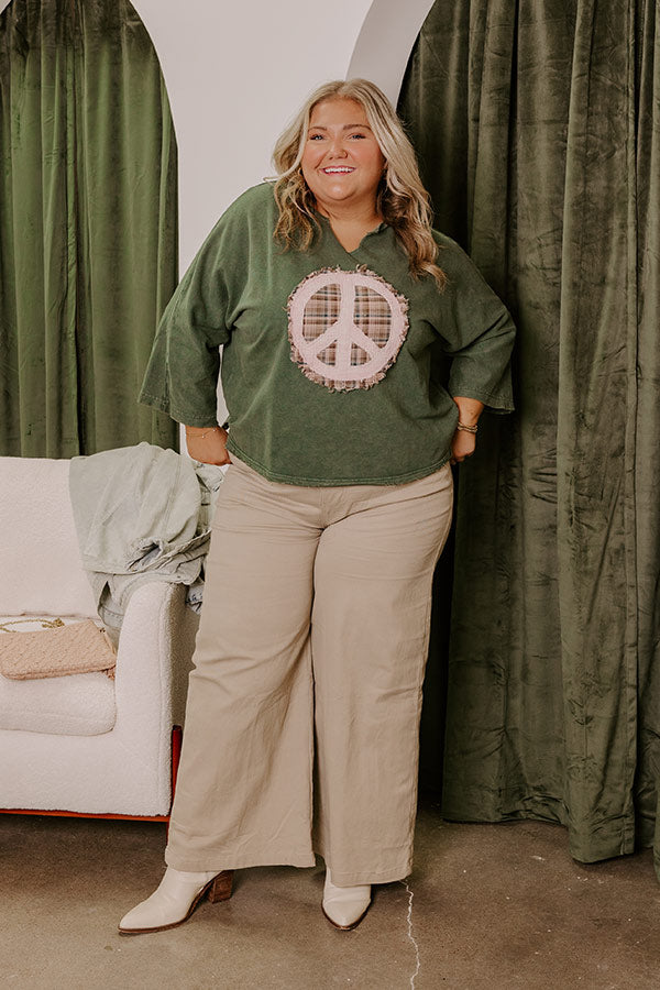Peace And Love Vintage Wash Tee in Hunter Green Curves Image - 1