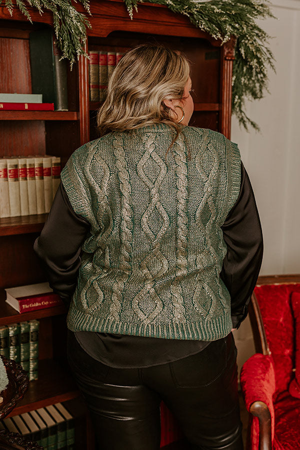 Holiday Party Metallic Knit Vest Top in Hunter Green Curves Image - 5