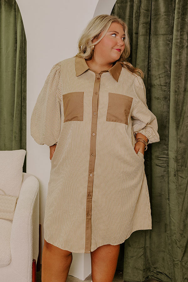 Country Club Cutie Button Down Mini Dress in Mocha Curves Image - 2