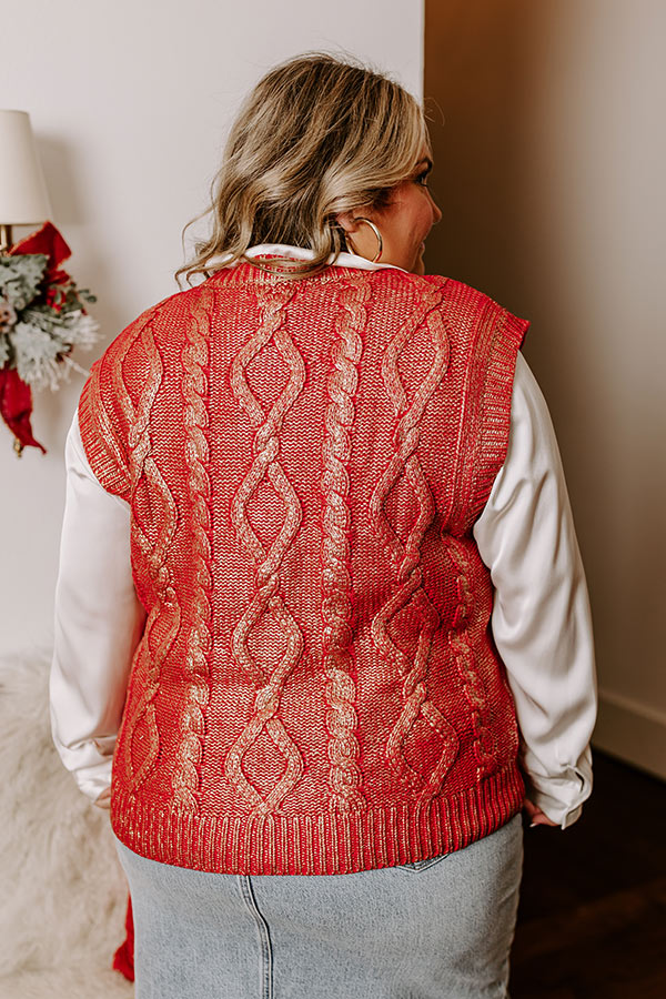 Holiday Party Metallic Knit Vest Top in Red Curves Image - 5