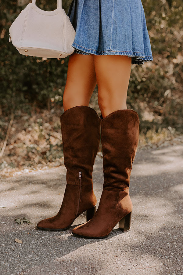 The Aria Faux Suede Knee High Boot in Chocolate Image - 4