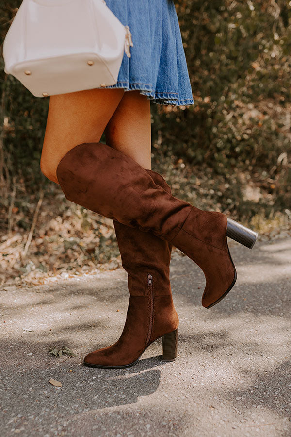 The Aria Faux Suede Knee High Boot in Chocolate Image - 3