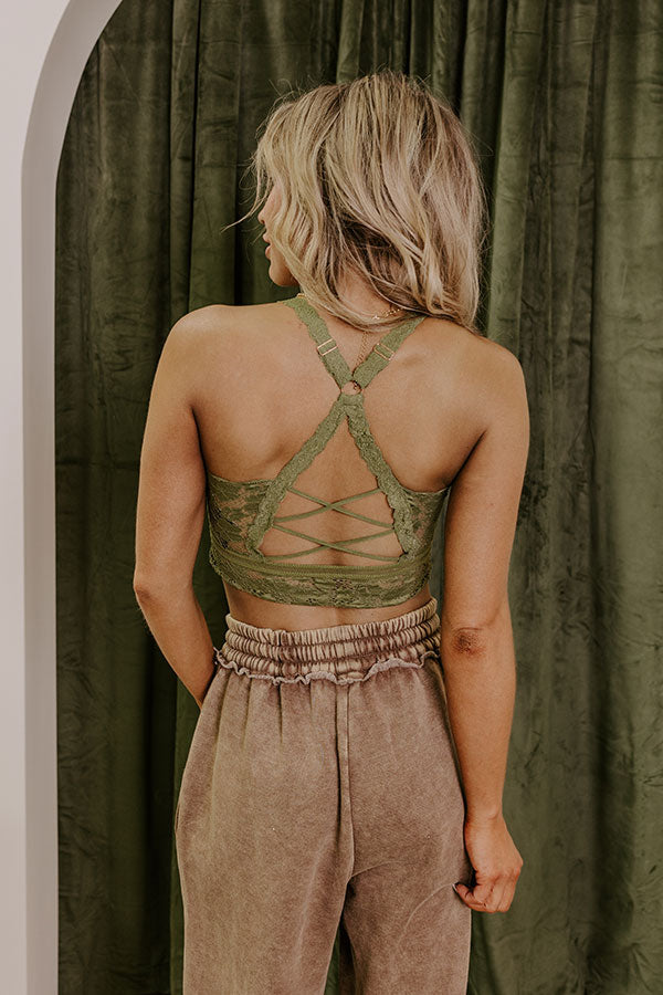 The Juliette Racerback Lace Bralette in Olive Image - 3