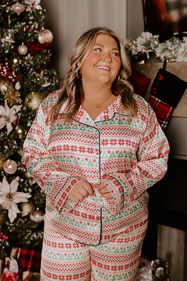 Christmas Morning Satin Pajama Top Curves Image - 5