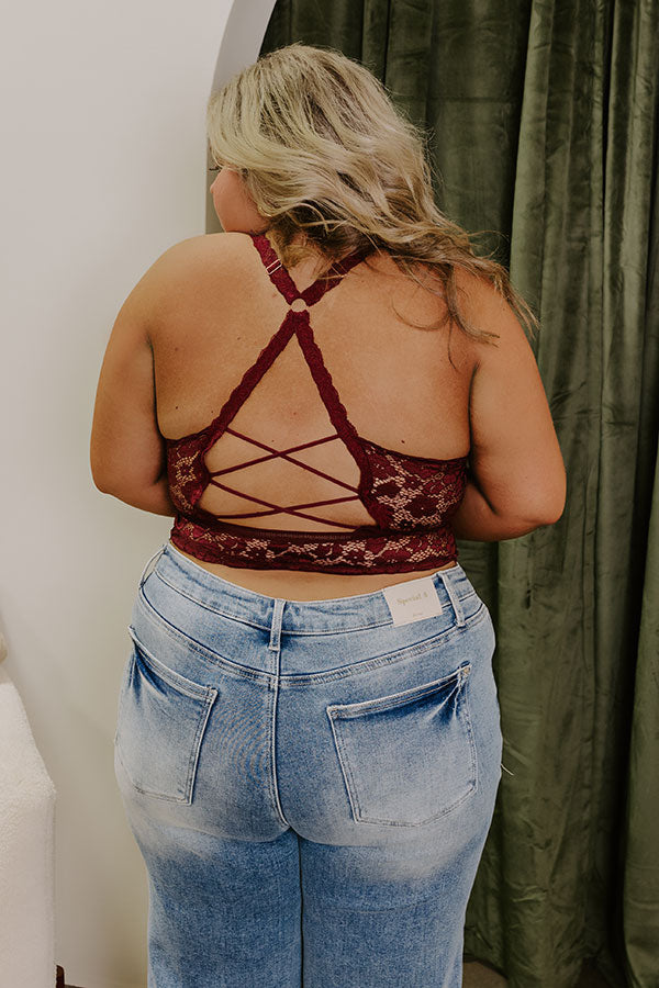 The Juliette Racerback Lace Bralette in Wine Curves Image - 4
