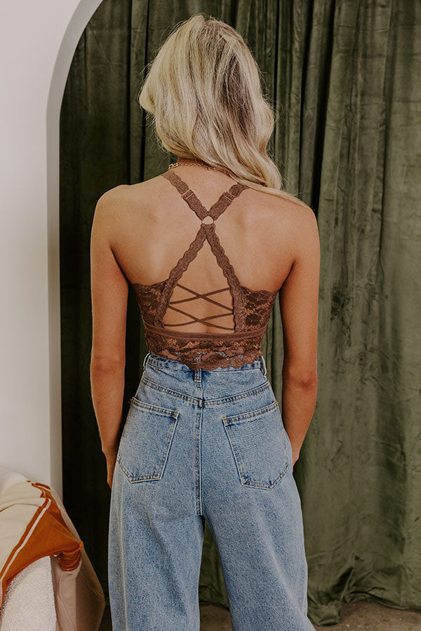 The Juliette Racerback Lace Bralette in Chocolate Image - 3