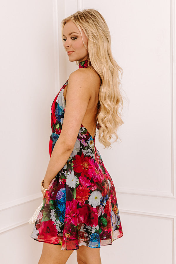Cocktails At Midnight Floral Mini Dress Image - 4