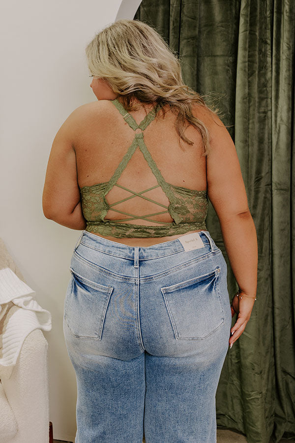 The Juliette Racerback Lace Bralette in Olive Curves Image - 3