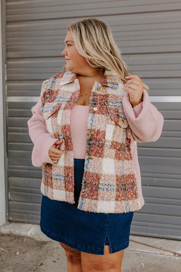 Picking Pumpkins Plaid Jacket in Blush Curves Image - 3