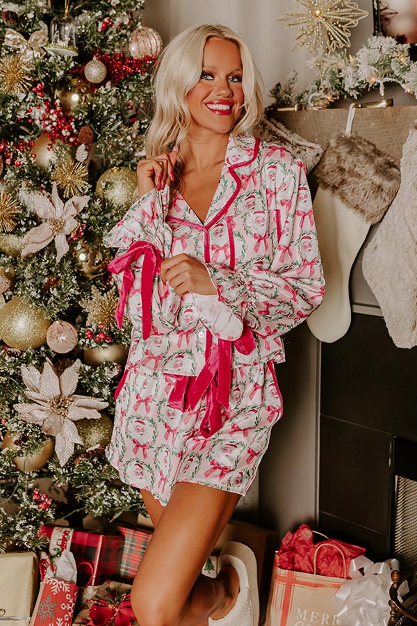 Christmas Dreaming Satin Pajama Top in Light Pink Image - 1