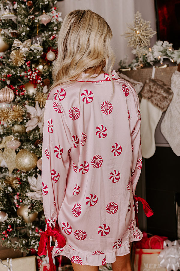 Peppermint Kisses Satin Pajama Top Image - 5