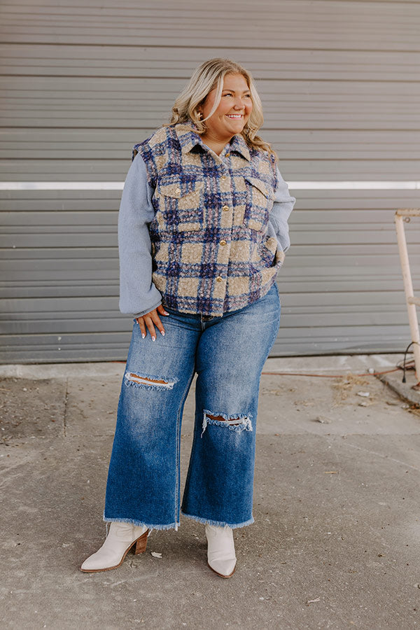Picking Pumpkins Plaid Jacket in Blue Curves Image - 3